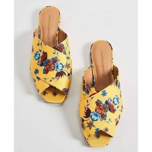 rebecca minkoff | anden floral peep toe slide mule sandals butterscotch 7